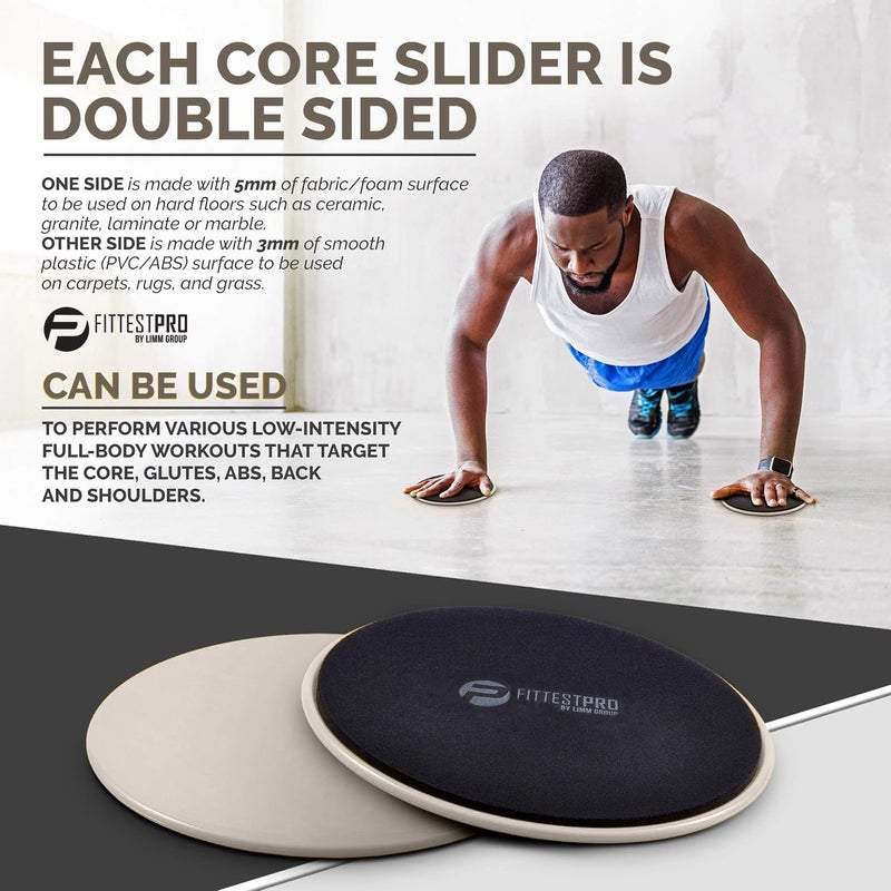 Limm Core Sliders Fitness - Exercise Sliders for Working Out, Stability, Ab, Legs & Full Body (Set of 2) - Bonus Carry Bag & Workout Ebook - Black Gym Gliding Disc Pads for Hardwood, Carpet & More - Image 3